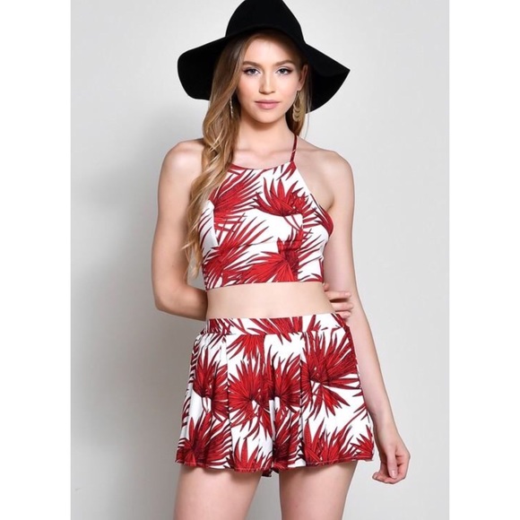 Tropical Print Shorts Crop Top Set - Picture 3 of 3